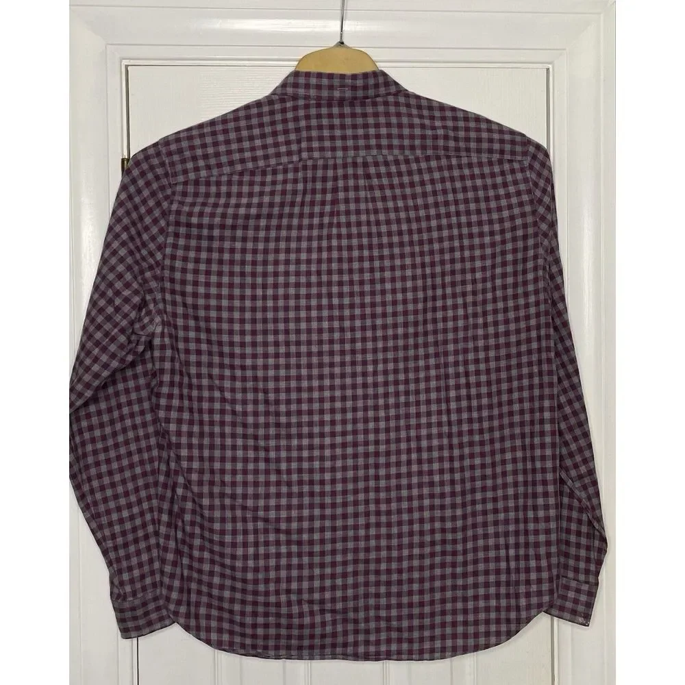 J‎ Crew Mens Work Shirt Long Sleeve Button Front Purple Grey Plaid XL